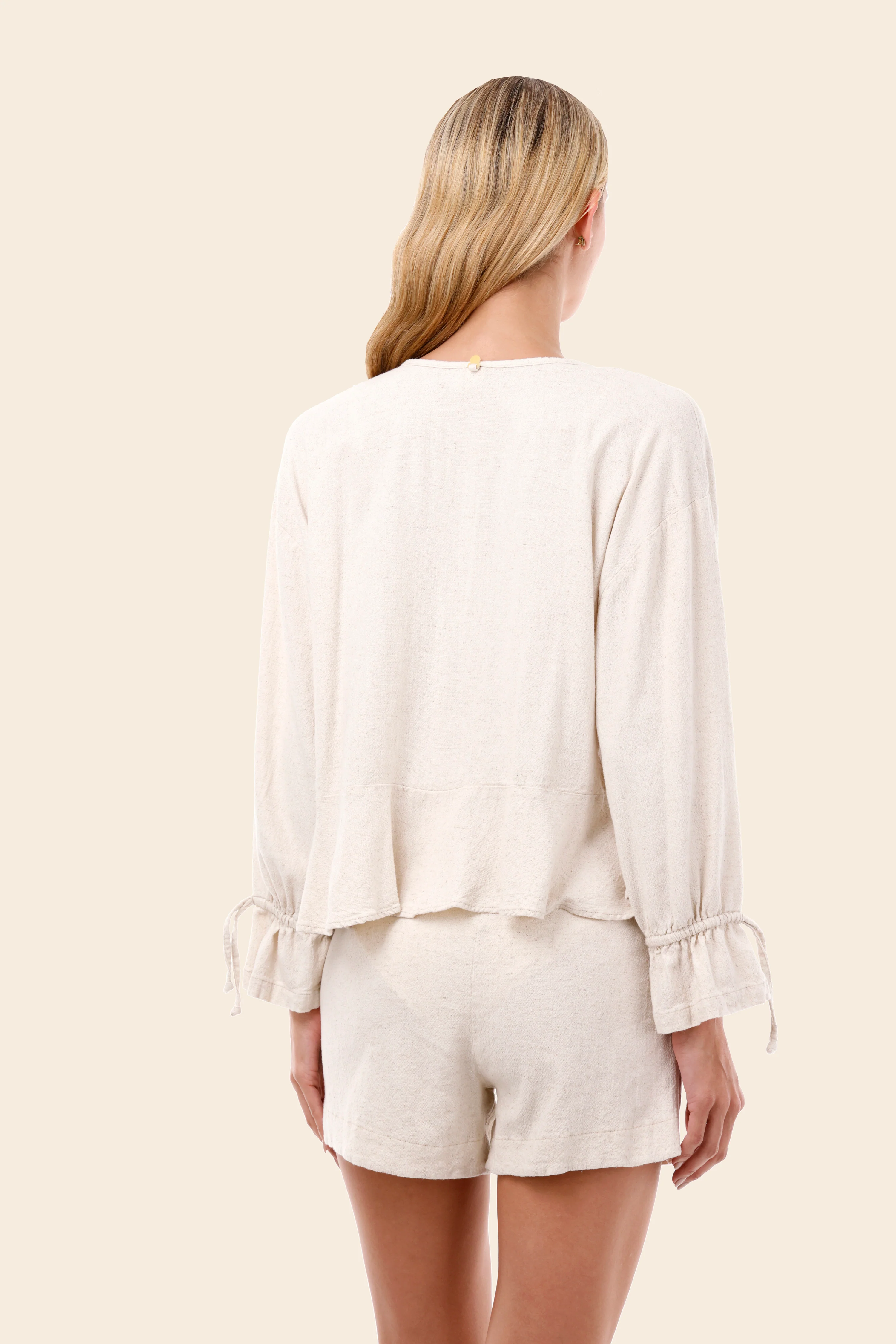 Ivory Linen Seed Luster Ruffle Shirt - Image 3